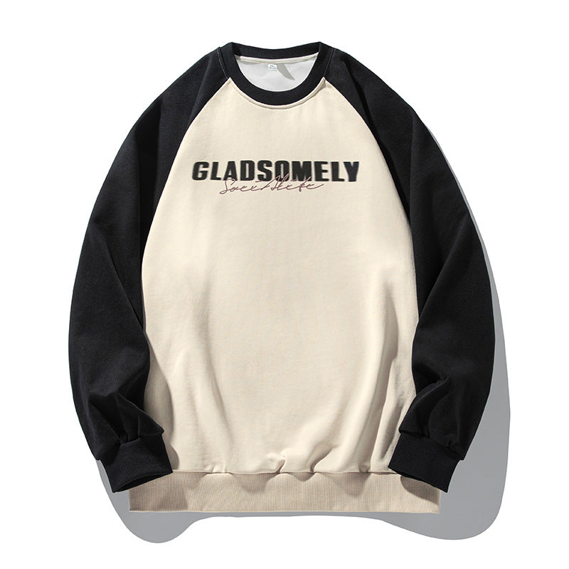 Color Contrast Patchwork Raglan Sleeve Round Neck Sweater Men's Autumn And Winter American Style