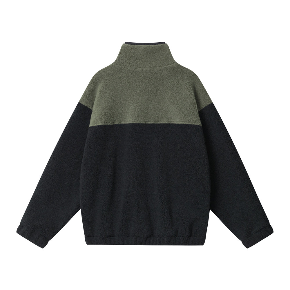 Color Matching Lamb Wool Sweatshirt Half Zipped Stand Collar Long Sleeve Loose Embroidered Letter Cotton-padded Coat