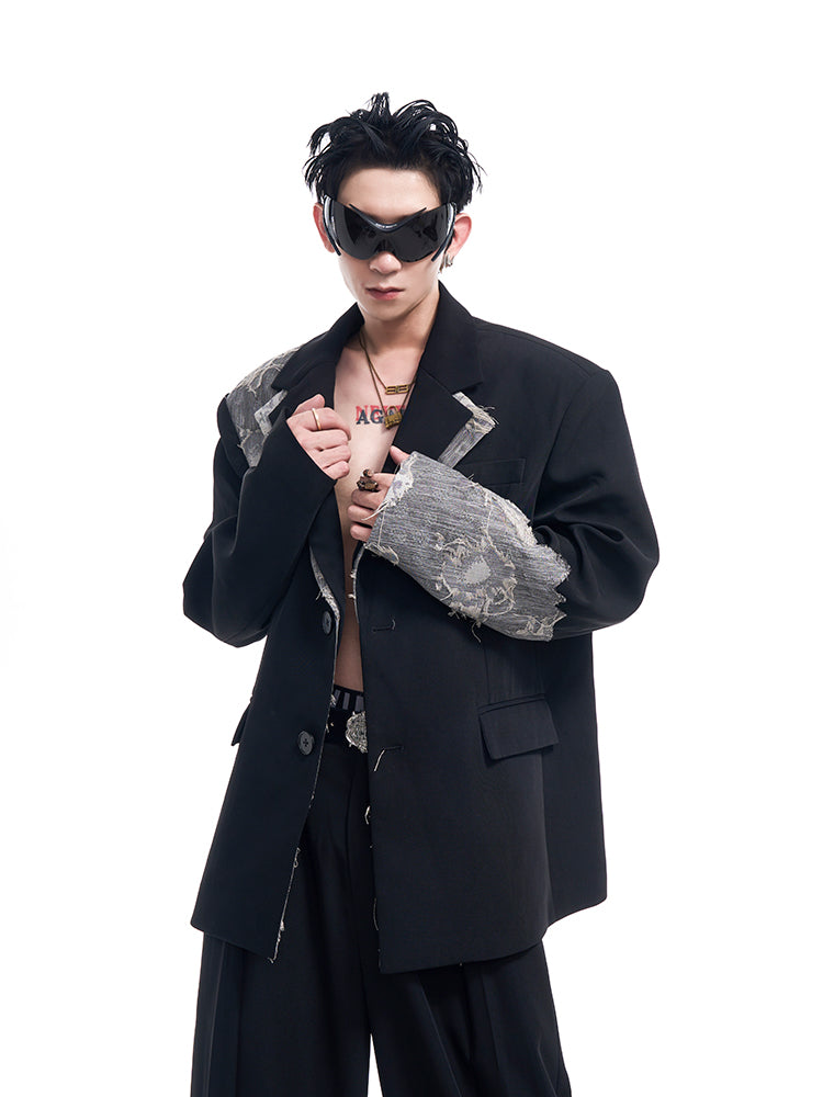 Lace Stitching Suit Jacket For Men