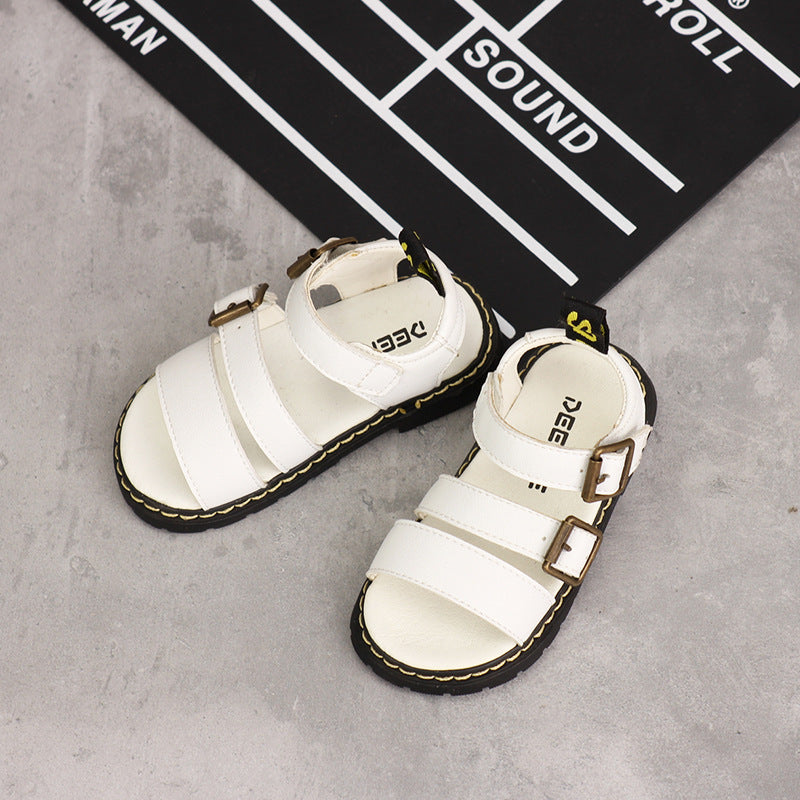 Children's Velcro Soft Soled Sandals With Metal Buttons