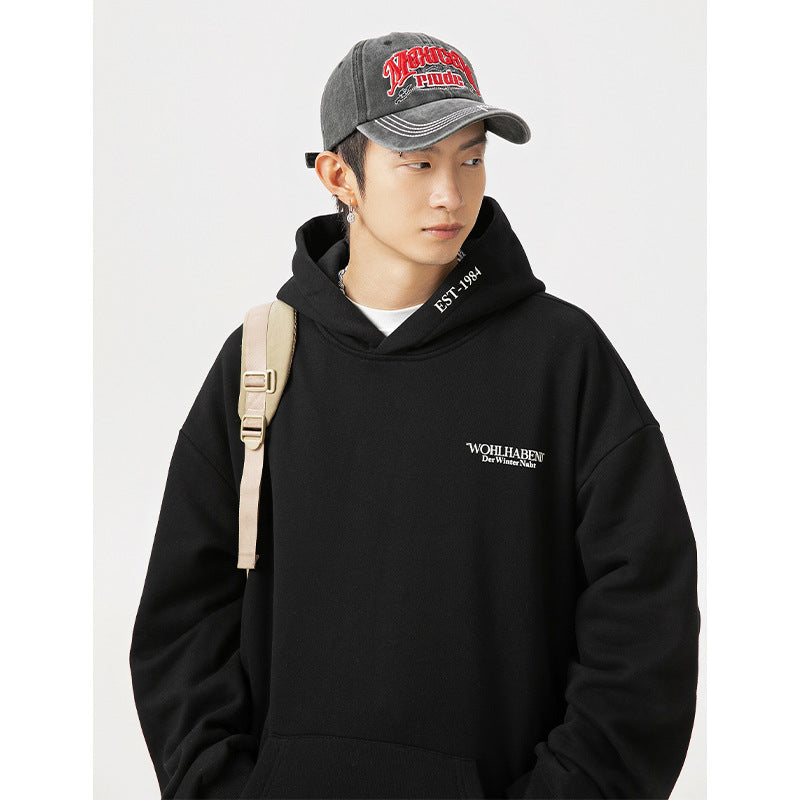 American Retro Hooded Sweater Men's Autumn Puff Print Coat