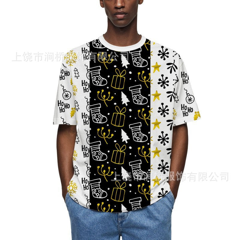 3D Christmas Style Digital Print Men's Short Sleeve T-shirt Casual Short Sleeve