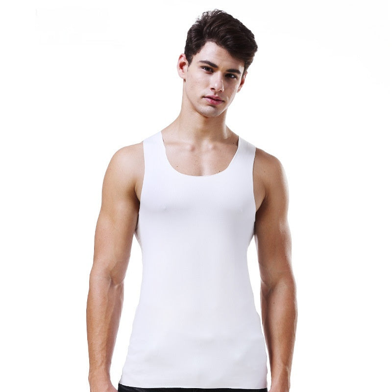 Ice Silk Seamless Men's Vest Round Neck Sleeveless Shirt Wide Shoulder Underwear