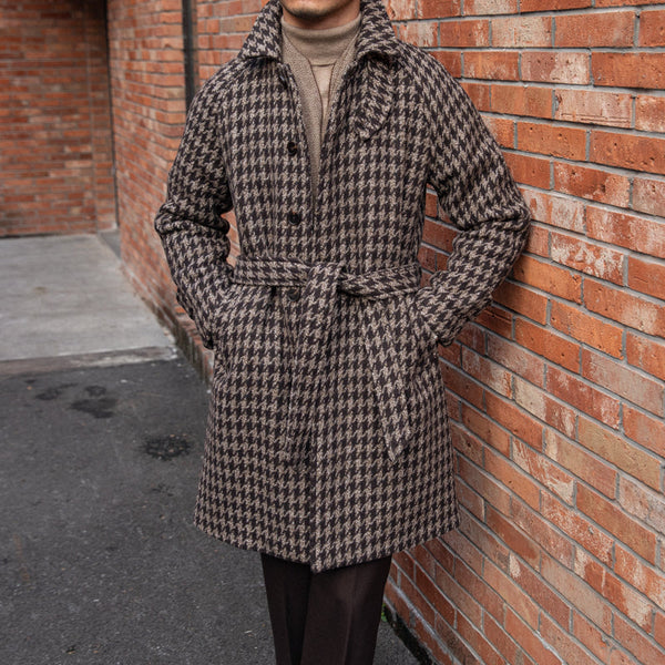 Houndstooth Men's Warm Mid-length plaid trench coat