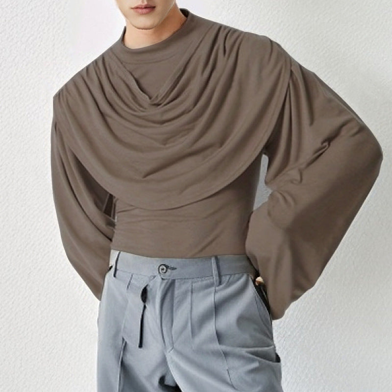 Men's High Collar Slim Fit Long Sleeves Swing Collar T-shirt