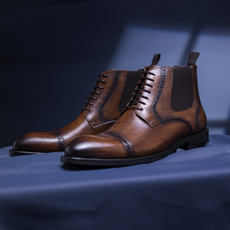 Men's Pointed Toe Retro Martin Boots Top Layer Cowhide