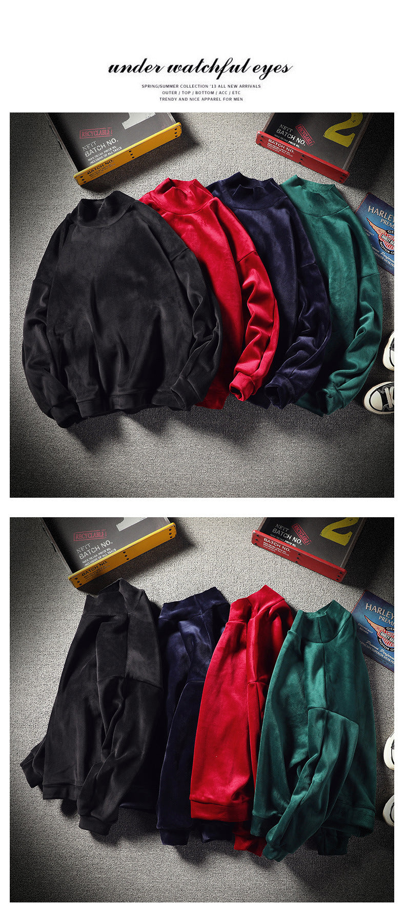 Gold Velvet Half Turtleneck Sweater men