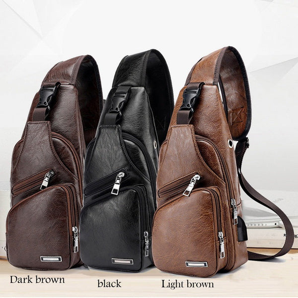 Men USB Charging Bag Men Chest Bag For Custom PU PVC Shoulder Bag Diagonal Package Messenger bag
