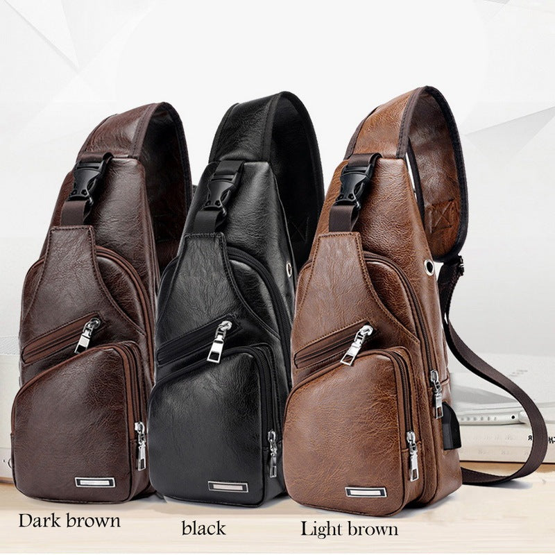 Men USB Charging Bag Men Chest Bag For Custom PU PVC Shoulder Bag Diagonal Package Messenger bag