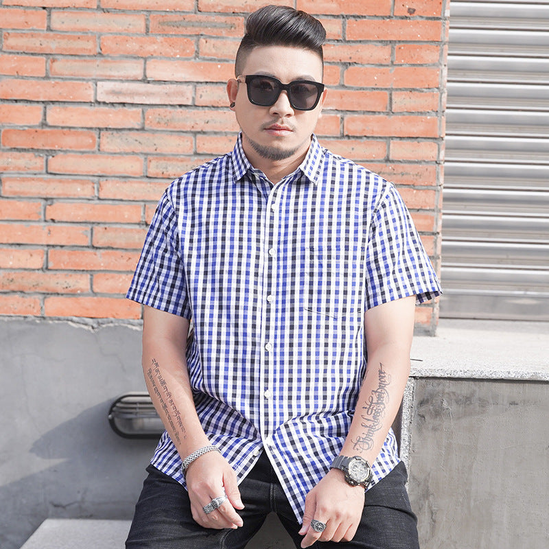 Men's Short Sleeve Shirt Loose Casual Yarn-dyed