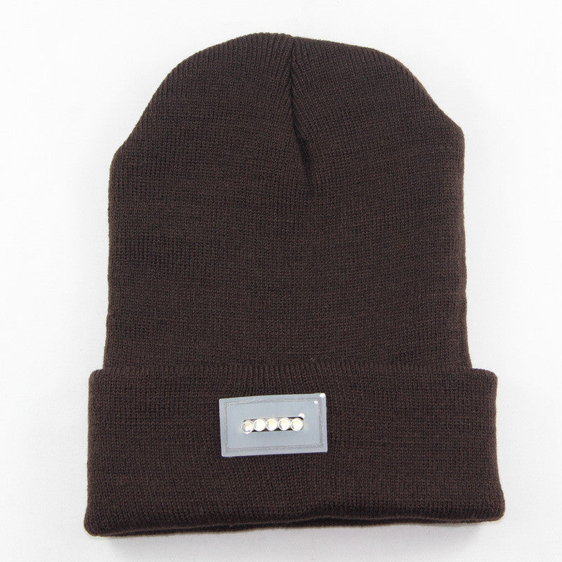 LED Headlamp Glowing Knit Warm Hat With A Flashlight For Camping Night Climbing