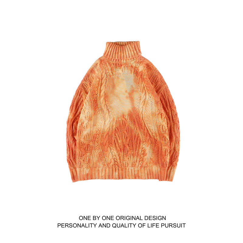 Unisex tie dye gradient turtleneck warm sweater