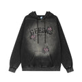 American Retro Distressed Gradient Spider Patch Embroidered Hoodie Men
