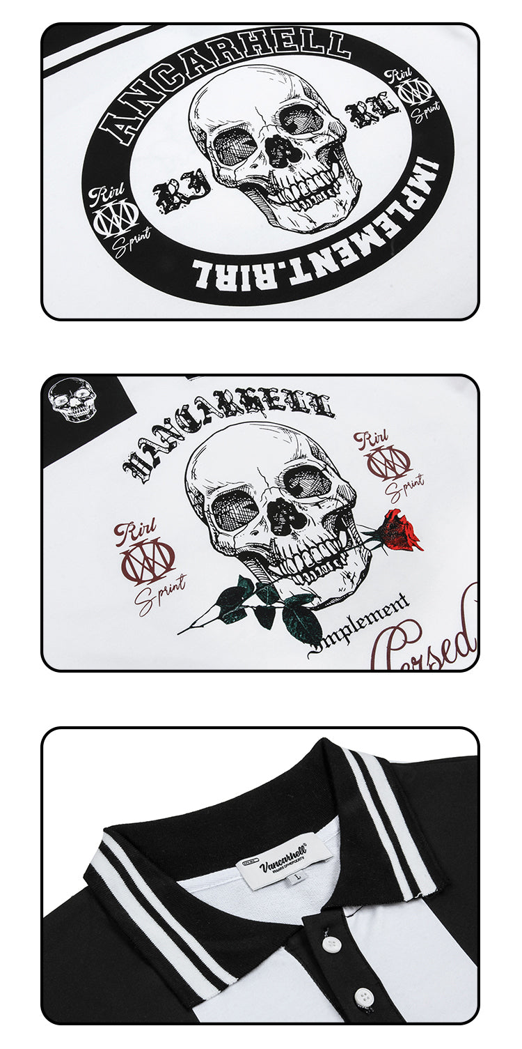 American Retro Skull Print Top Men's Street Pullover Sweater