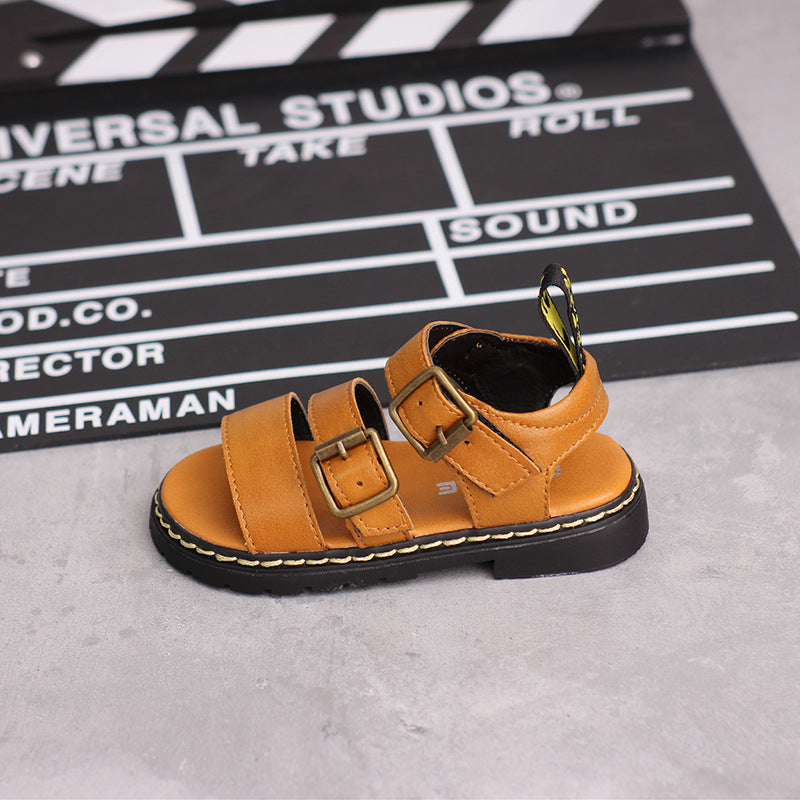 Children's Velcro Soft Soled Sandals With Metal Buttons