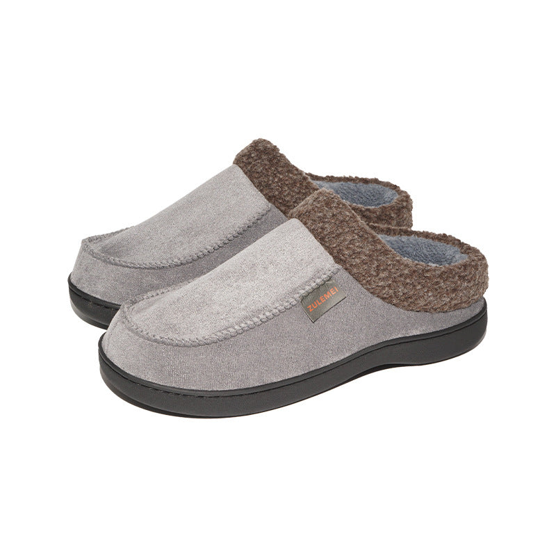 Household Winter Men's Warm Plush Fleece-Lined Thickened Non-slip Cotton Slippers
