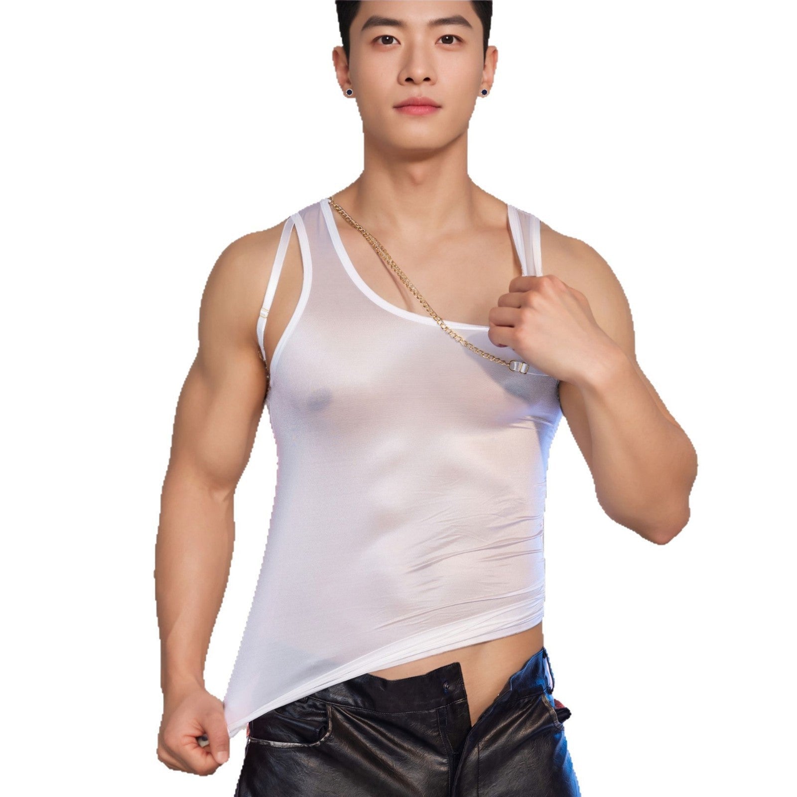 Fashion Sleeveless Sexy Suspenders Top Tight Stretch Vest Men