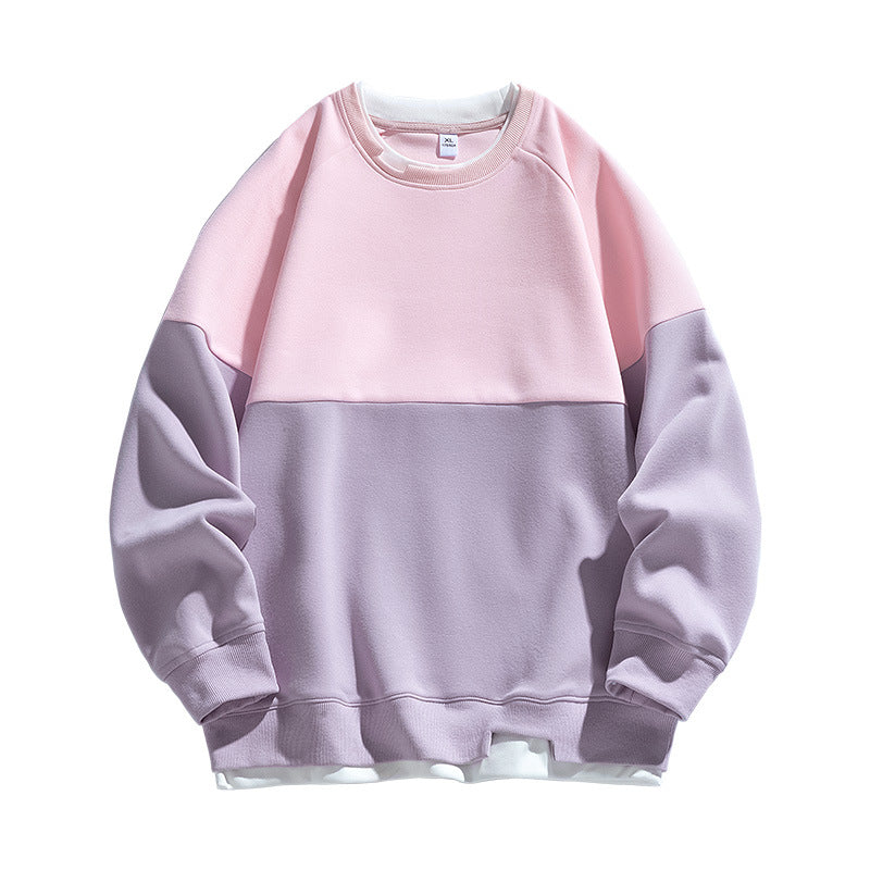 Trendy Contrast Color Matching Fake Two-piece Round Neck Sweater