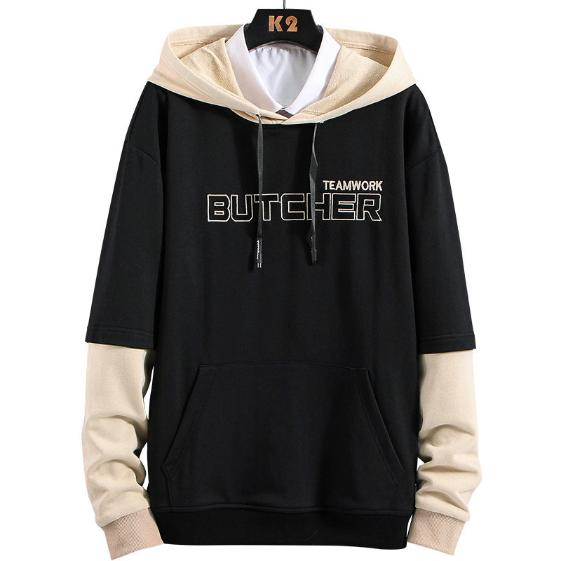 Sweater casual loose fake two piece long sleeve T-shirt hooded men's wear