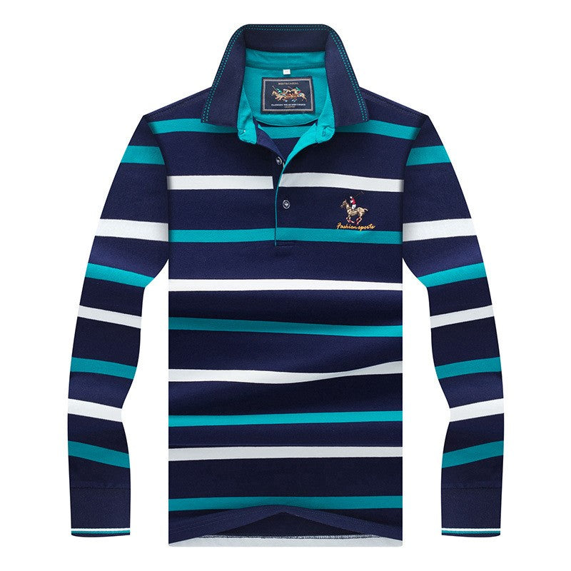 Business middle-aged striped lapel long sleeve T-shirt