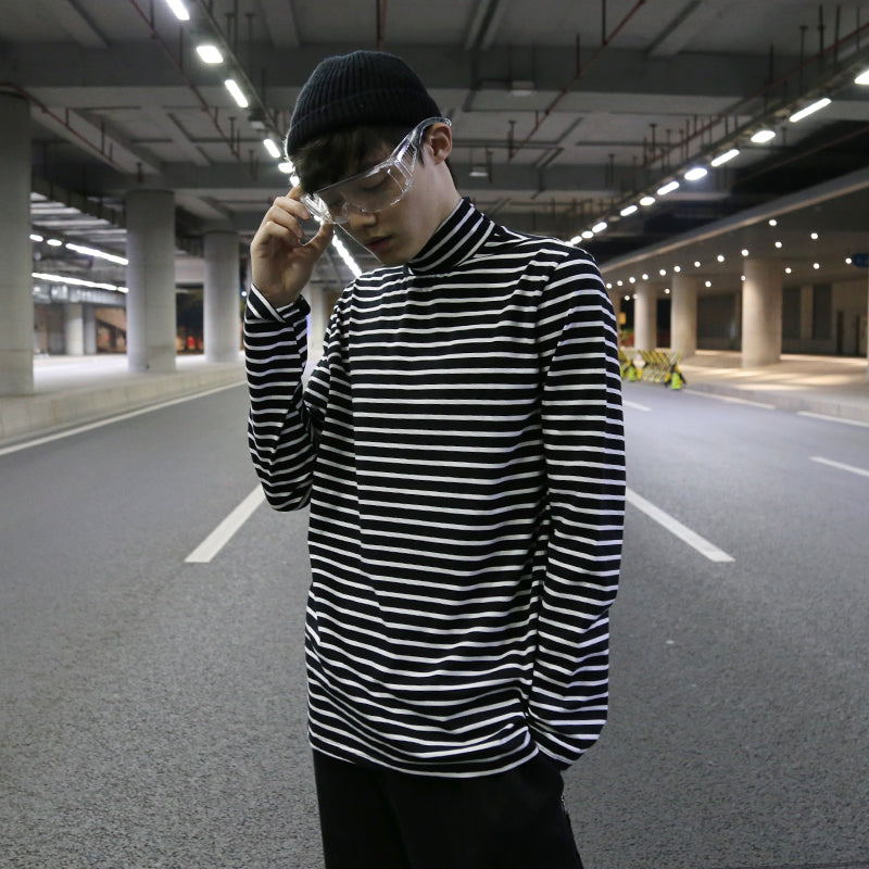 Striped turtleneck bottoming sweater