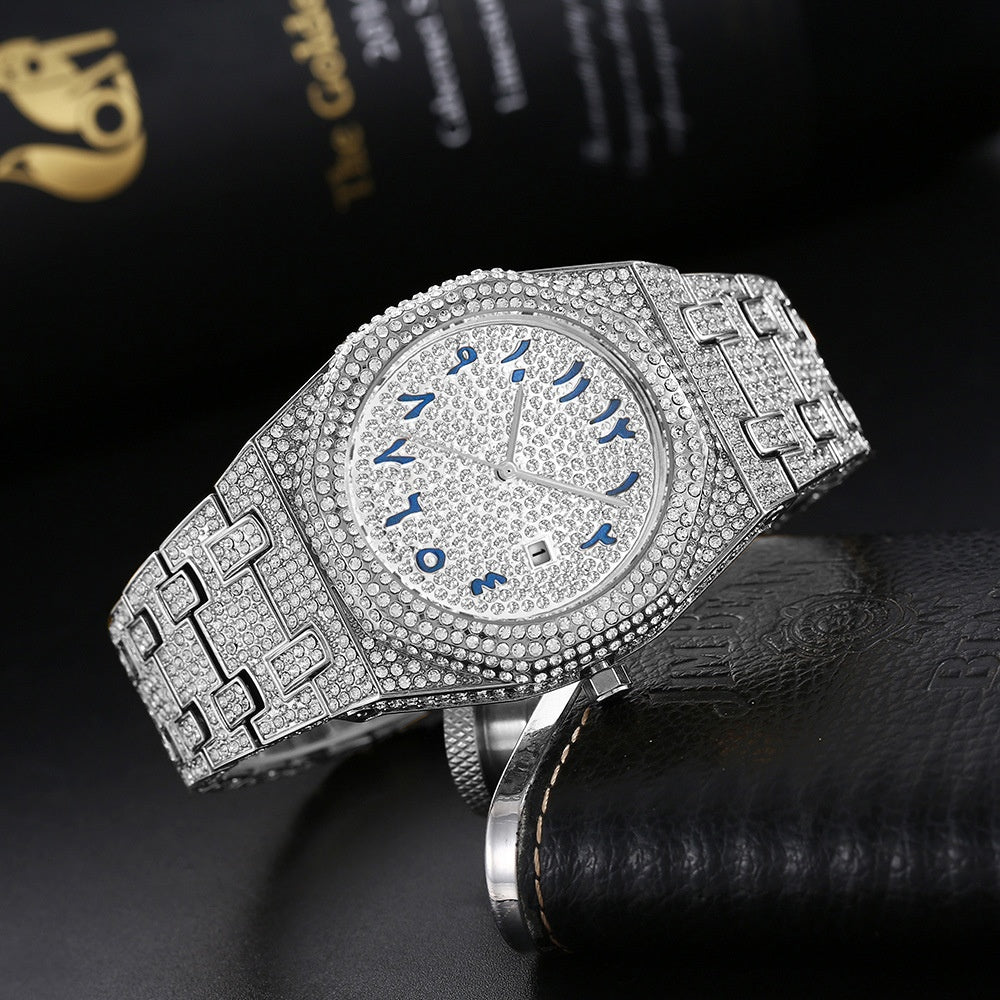 European Hip Hop Full Diamond Arabic Scale Niche Quartz Men's Watch