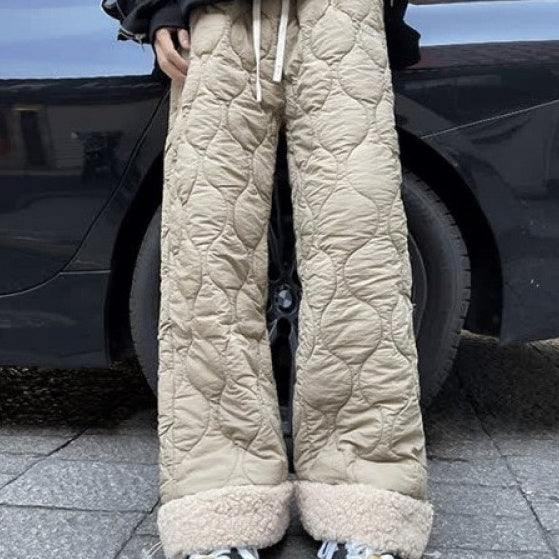 Winter Cotton-padded Waterproof Patchwork Lambskin Cotton Pants