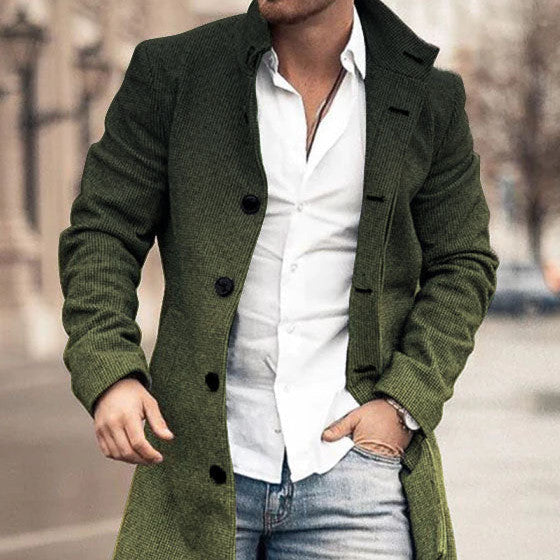 Autumn And Winter New Men's Woolen Stand Collar Medium Long Pocket Casual Coat
