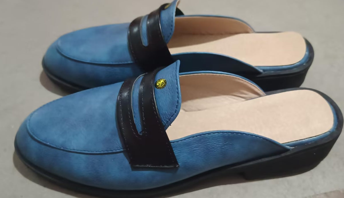 New Men's Solid Movement Pointed Back Half Cut Versatile Casual Leather Shoes And Slippers