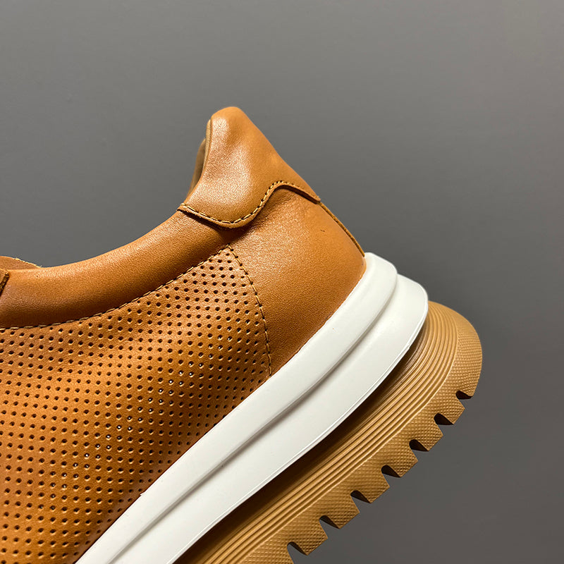 Genuine Leather Breathable Hollow Men's High-end Platform Casual Leather Shoes