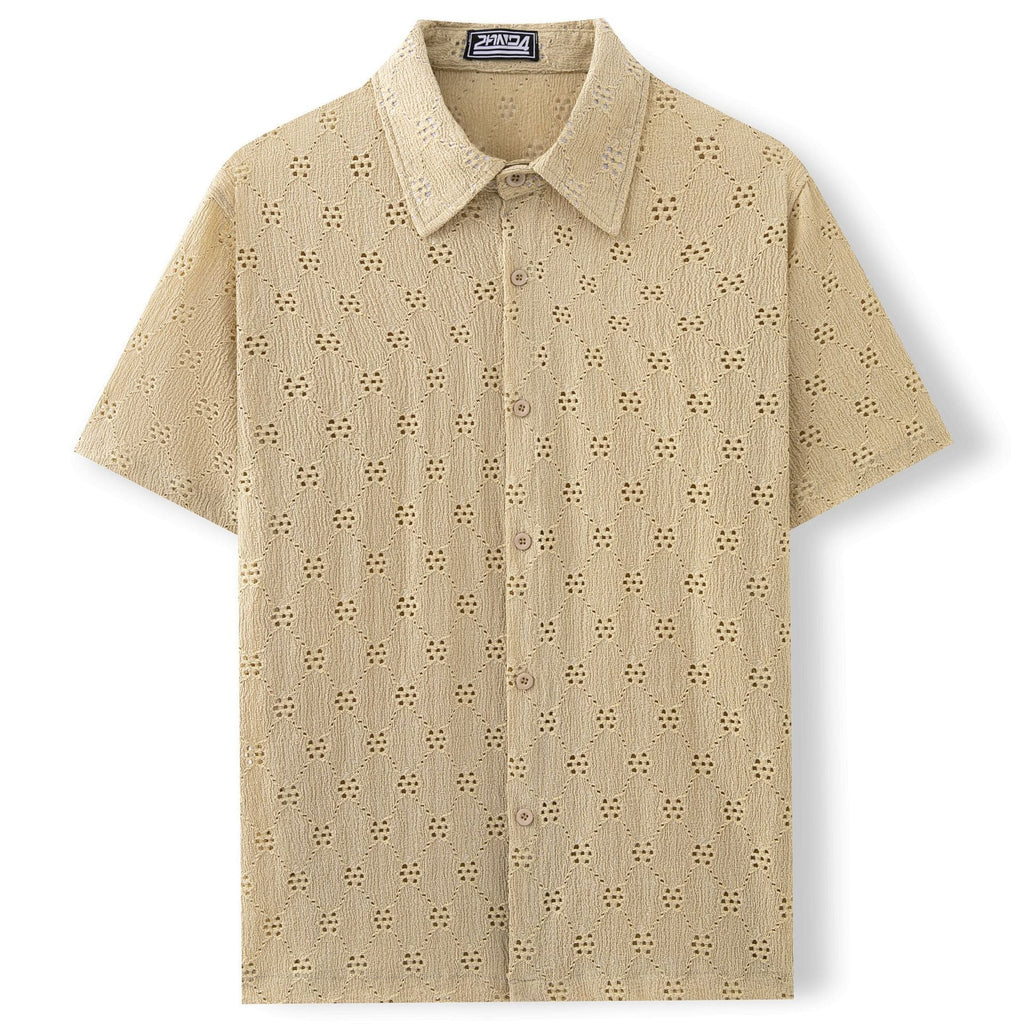Hollow Jacquard Summer Casual Short Sleeve shirt
