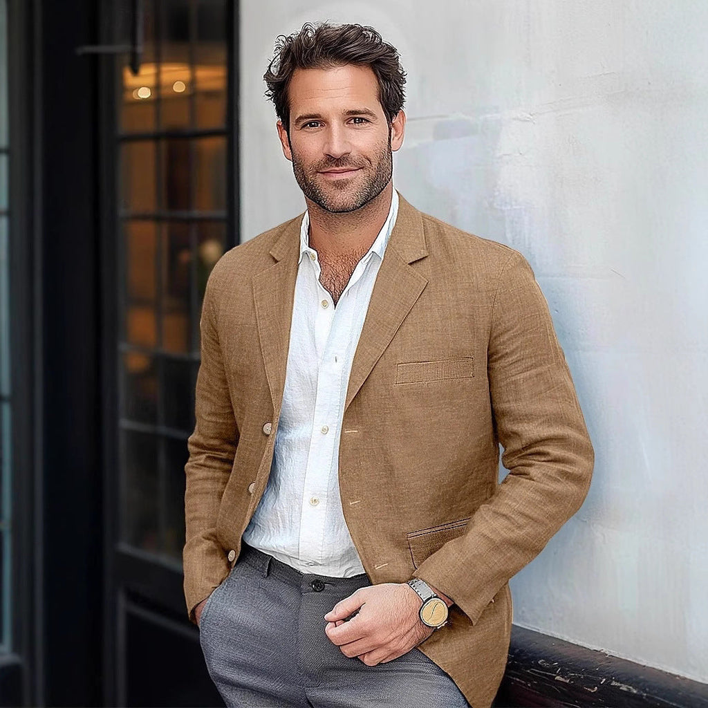 Men's Jacket Casual Cotton And Linen Suit
