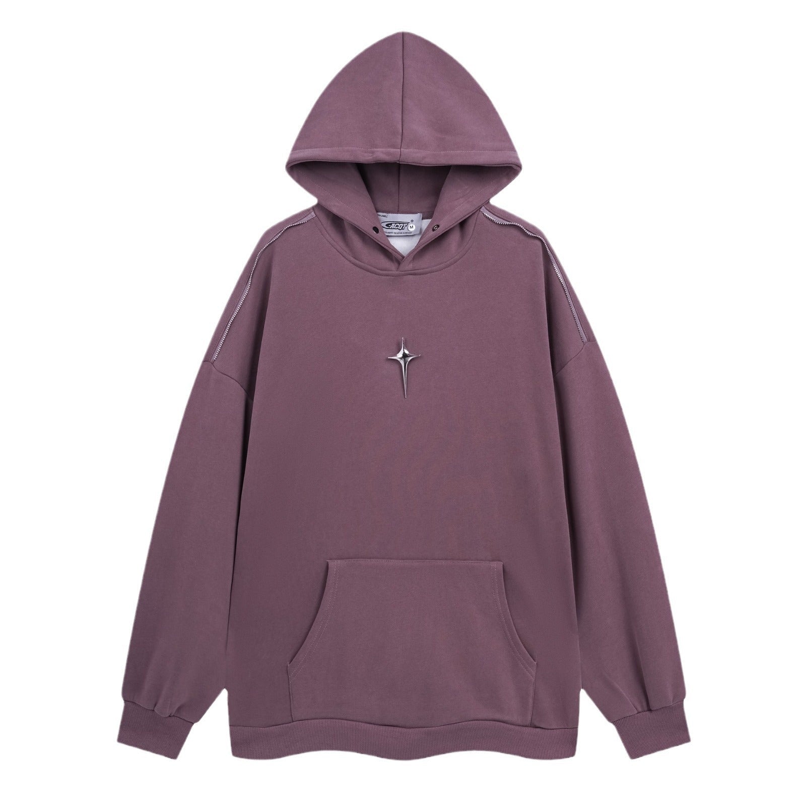Autumn And Winter Metal Design Four Awn Star Plus Velvet Thickened Hooded Sweatshirt
