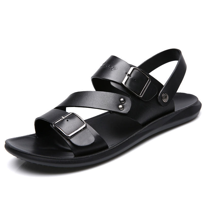 Two-layer Leather Casual Fashion Beach Shoes Thick-soled Sandals Men's Dual-use Sandals And Slippers