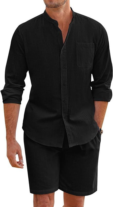 Men's Summer Two-piece Polyester Button Shirt