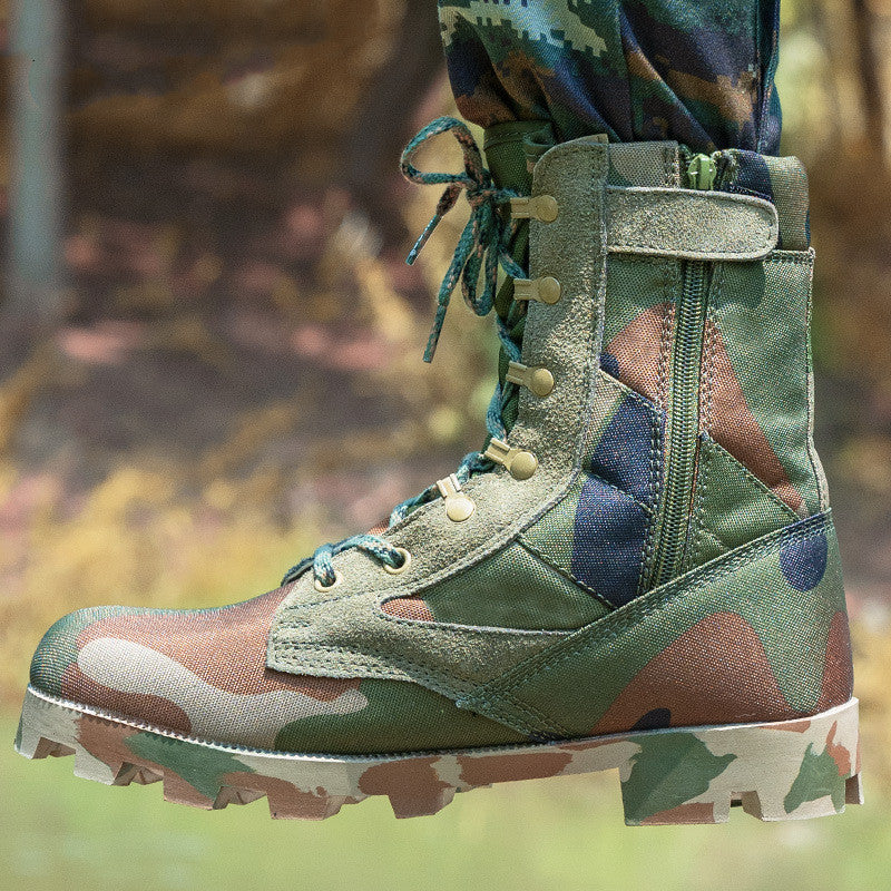 Spring High-top Breathable Zipper Army Fan Combat Boots Outdoor Combat