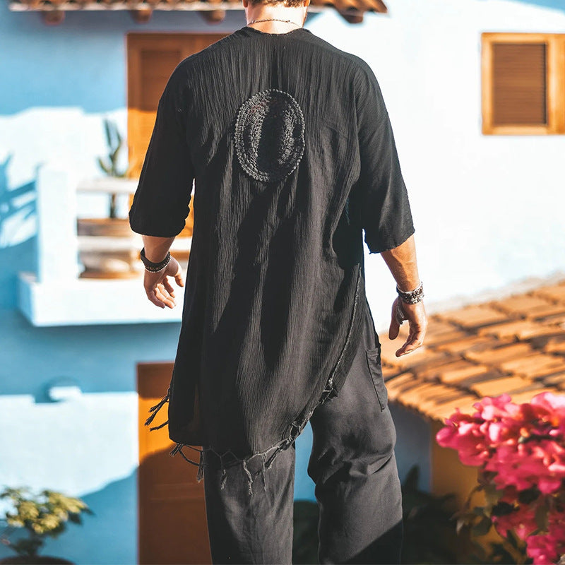 Men's Beach Sun Protection Clothing Casual Printed Shirt Fashion Cloak Coat