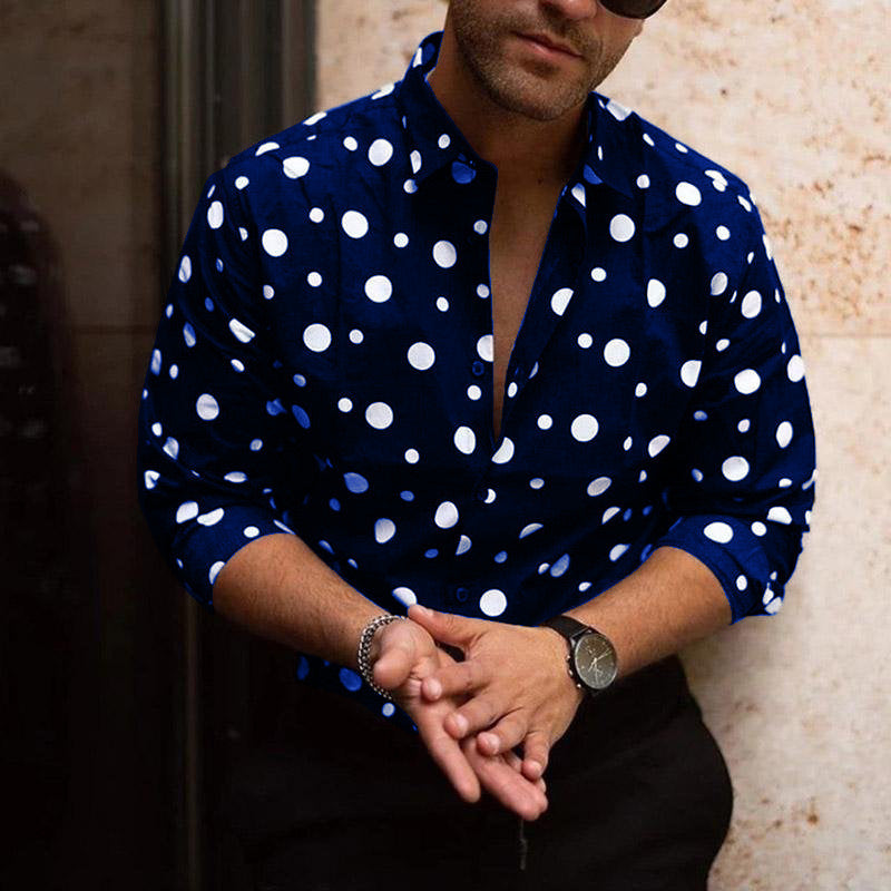 3D Polka-dot Loose-fitting Long Sleeve Printed Shirt