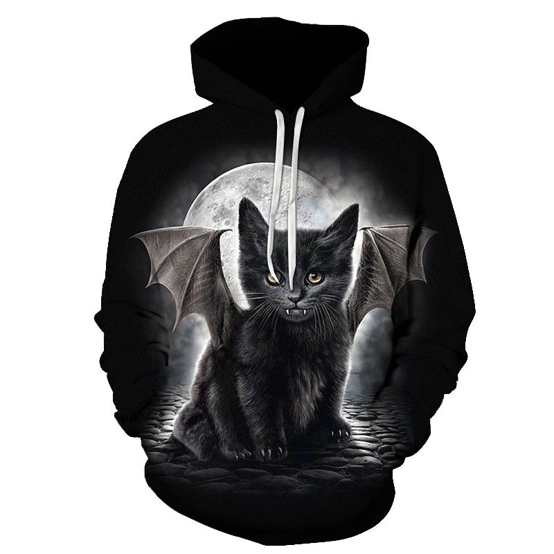 Cute Cat Digital Print Hooded Couple Sweatshirt