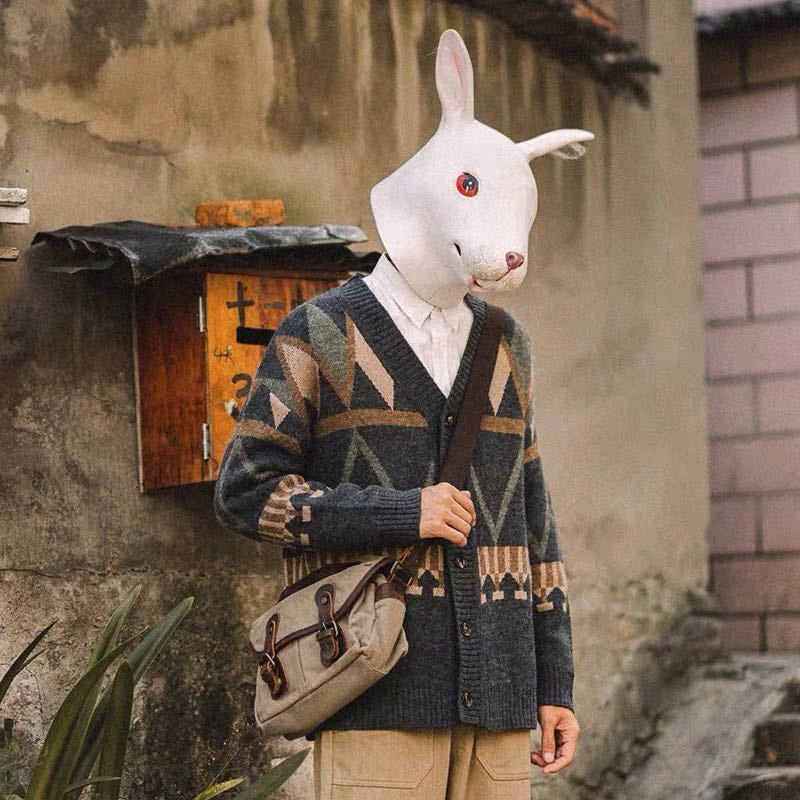 Rhombus Contrast Jacquard Line Casual Loose Sweater