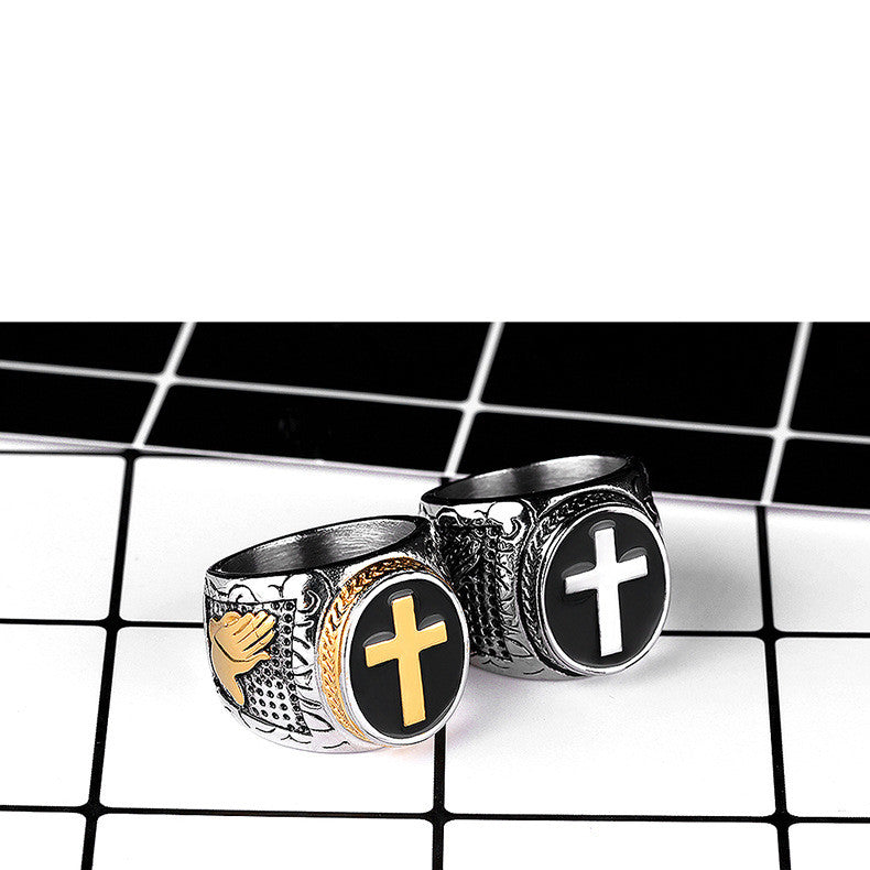 Metrosexual men's ring finger cross personality retro titanium ring
