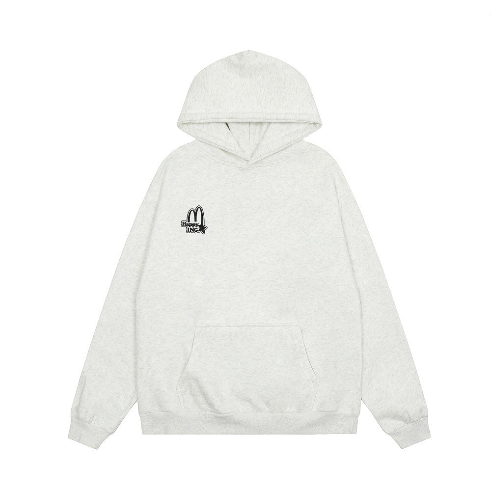 Casual Simple Embroidery Velvet Padded Hooded Sweatshirt