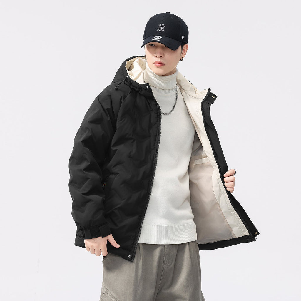 Winter Color-blocked Hooded Quality Versatile Casual Men's Light Luxury Cotton Jacket