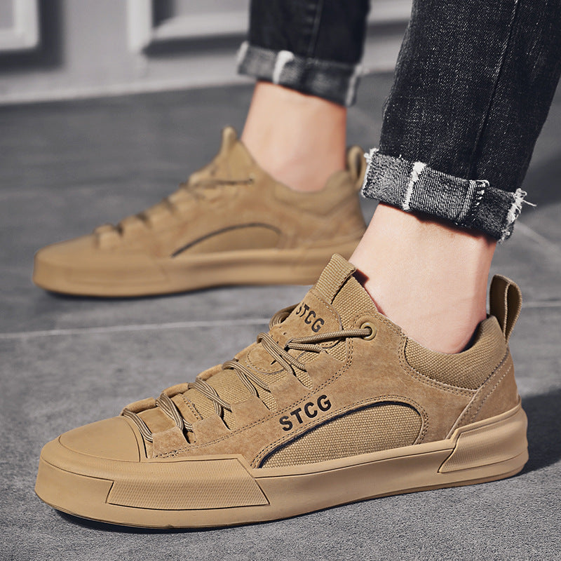 Summer New Leather Breathable Sneakers Men's Fashion