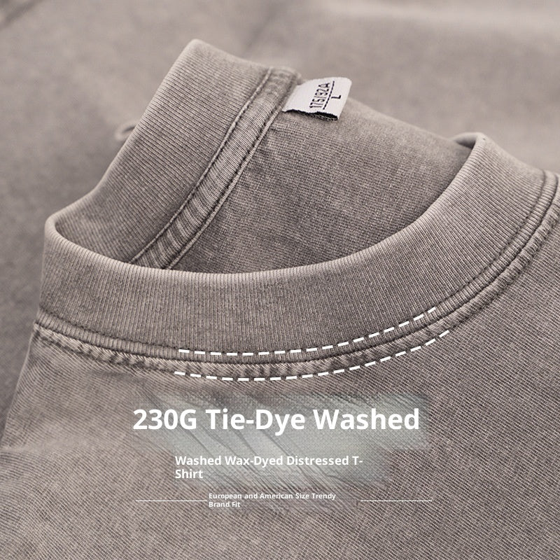 230g American Style Loose Distressed Retro Washed Men's Solid Color Short Sleeve
