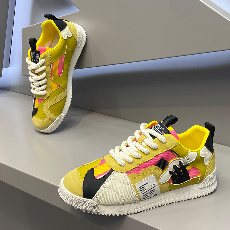 Fashion Soft Bottom Low-top Fabric Leather Stitching Breathable Personality Casual Shoes