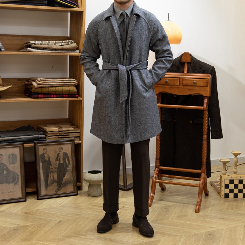 Leisure Mid-length trench Coat Herringbone Wool Slim Fit