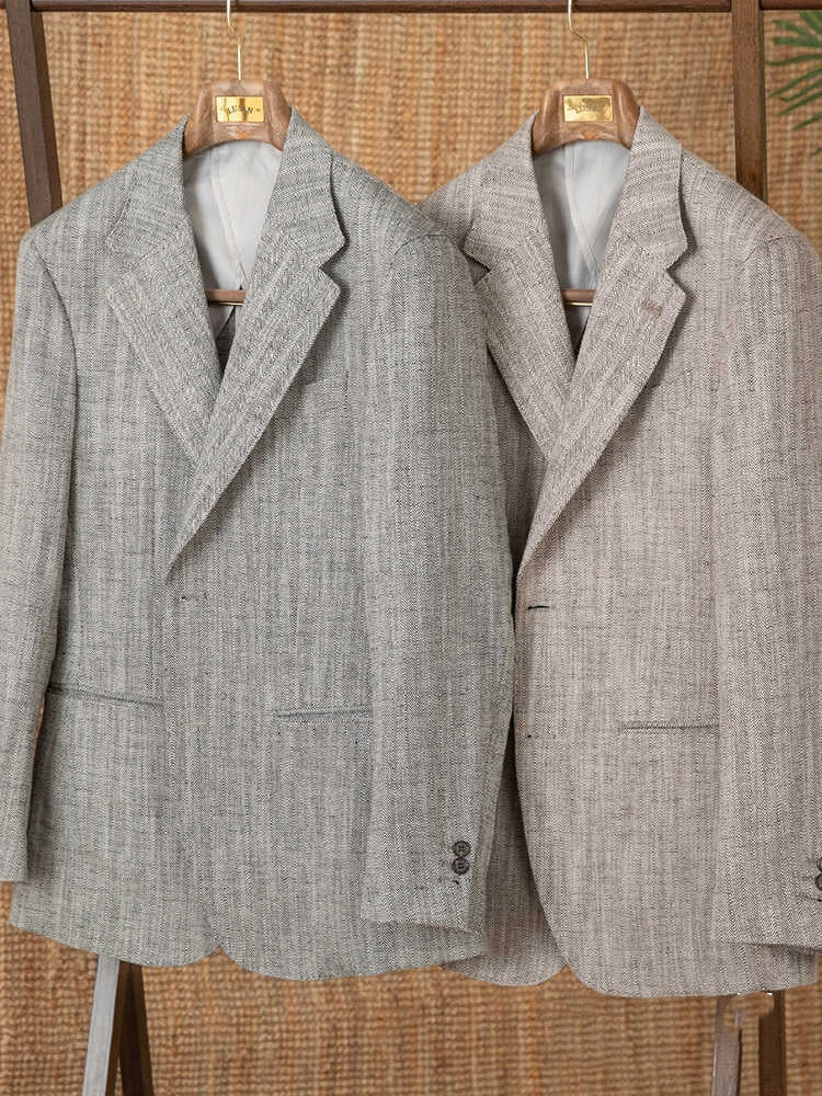 Cotton And Linen Herringbone Business Gentleman Half Lining Suit Jacket