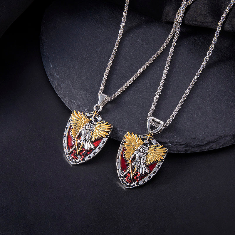 Christian Angel Michael Shield Pendant Necklace