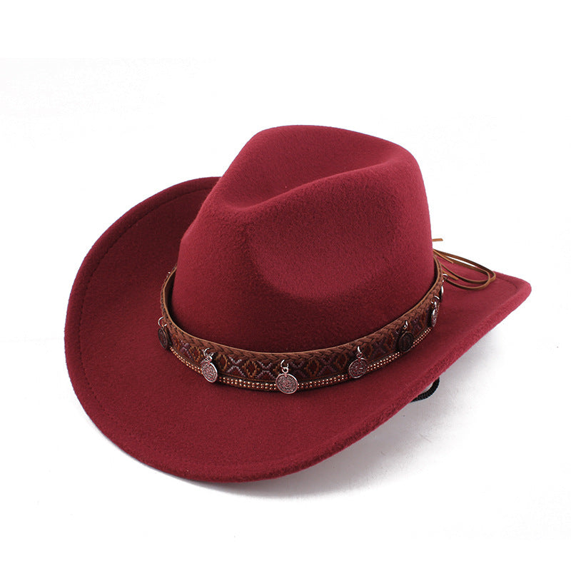 European And American Style Woolen Cowboy Hat Men's Lady Couple Ethnic Style Curling